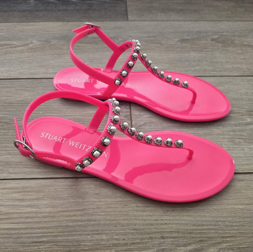 Stuart Weitzman Pink Jelly Sandals with Silver Accents
